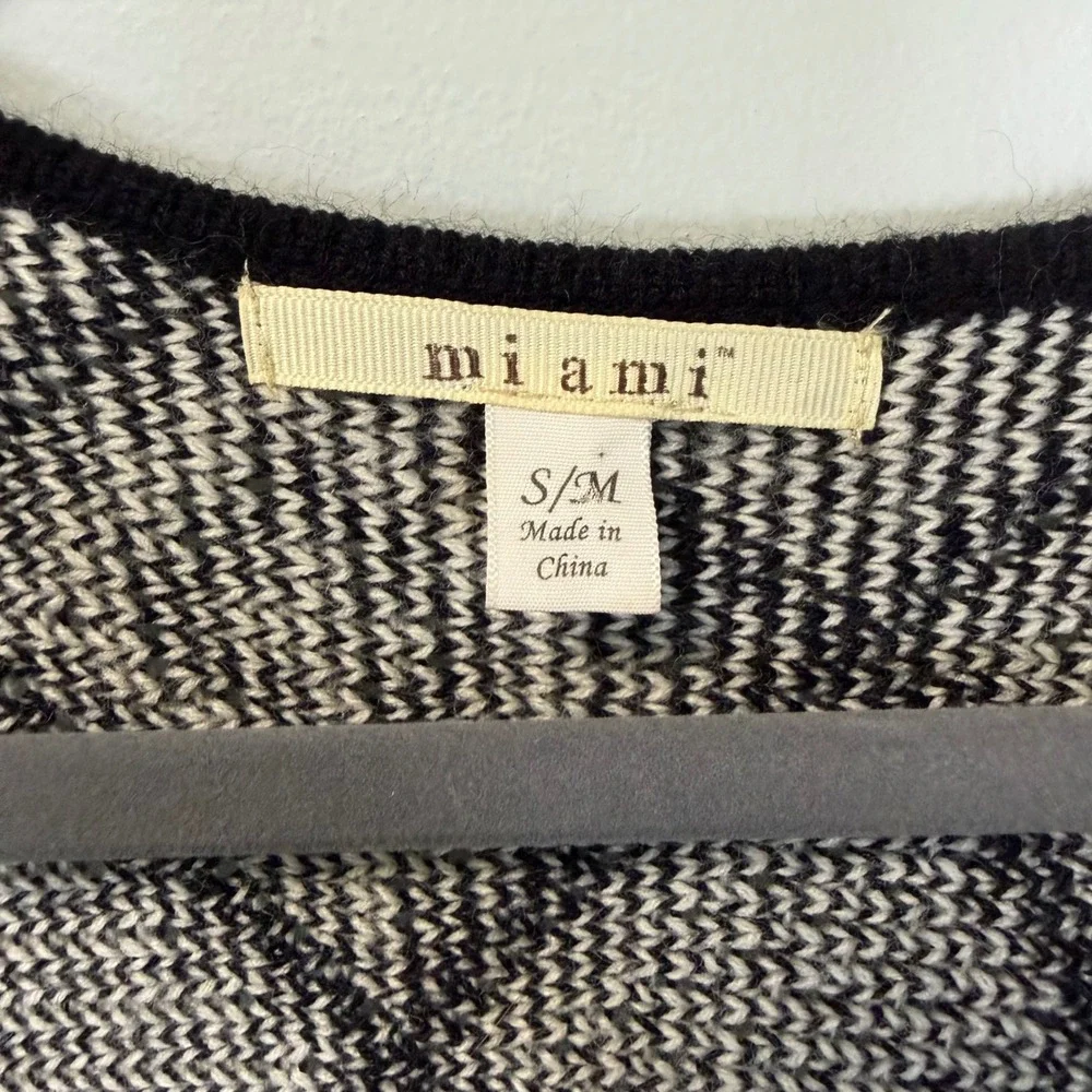 mi ami Black White Diamond‎ Knit Fringe Cardigan Poncho Wrap GK459 SM